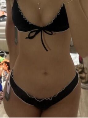 wild fable Black Bikini Bottom with White-Trim Ruffle